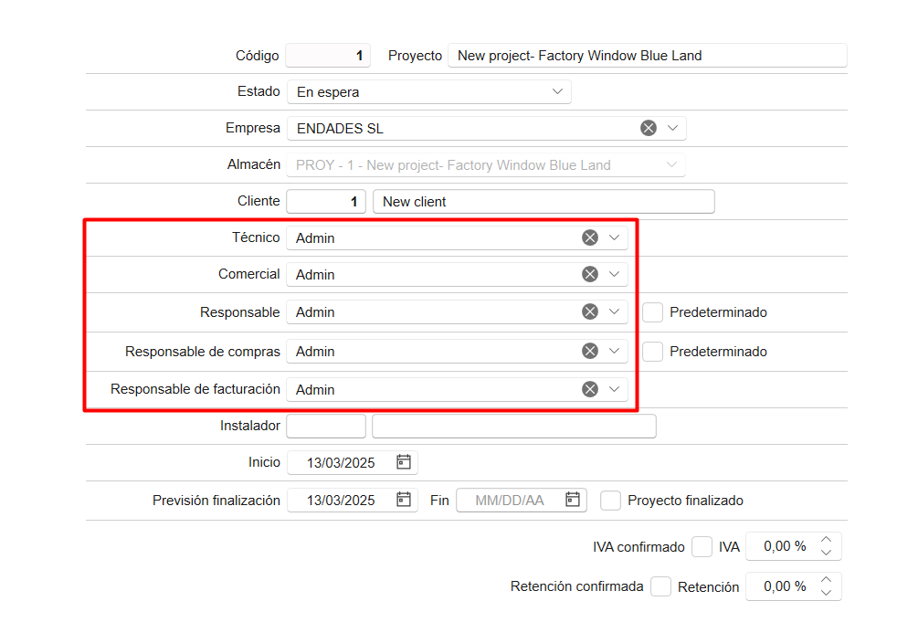 Asignación por proyecto