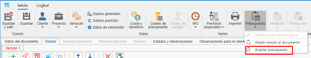 Aceptar presupuesto