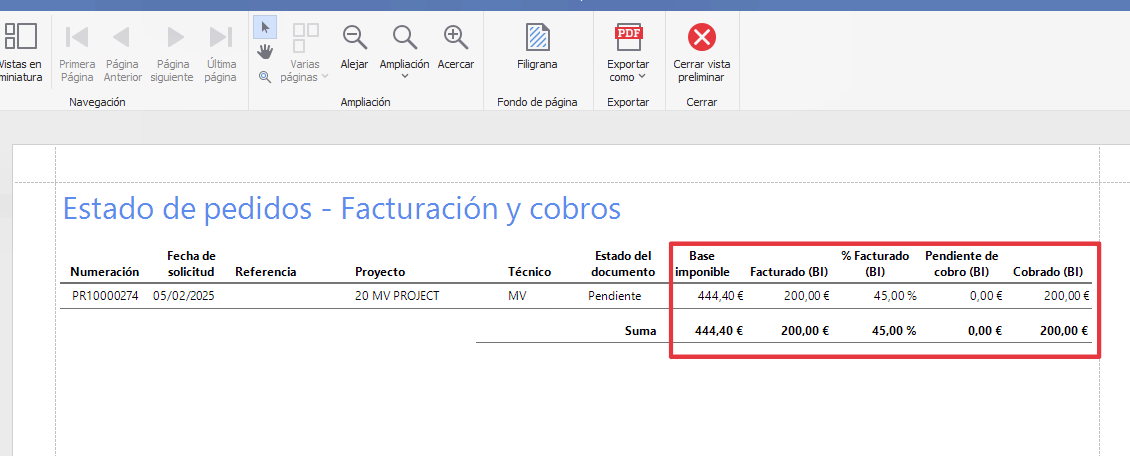 Estado facturación y cobros