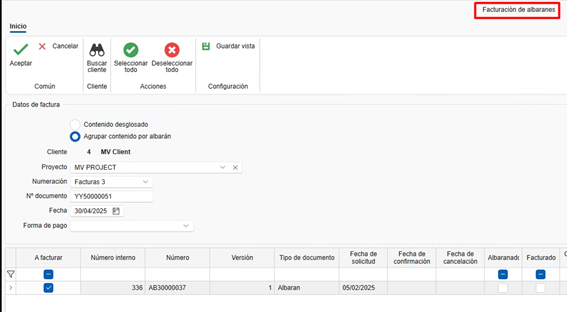 Facturacion Albaranes compra