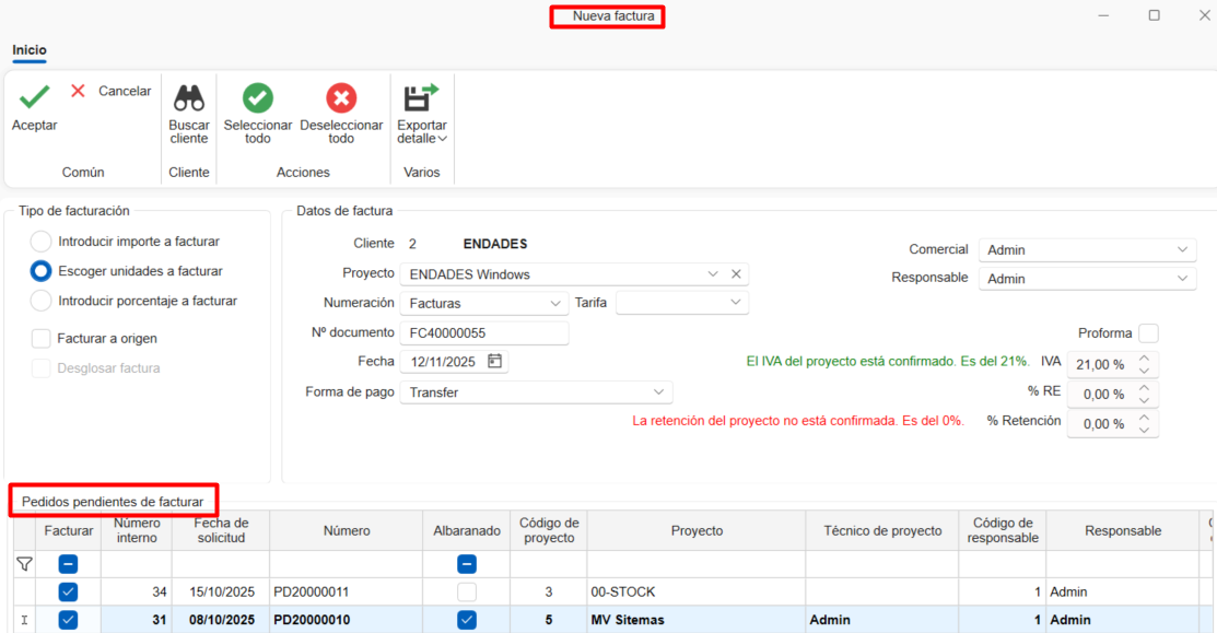 Facturacion Pedidos ventas