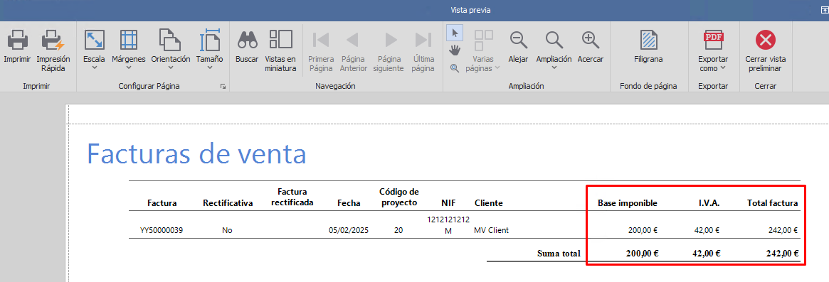 Listado facturas