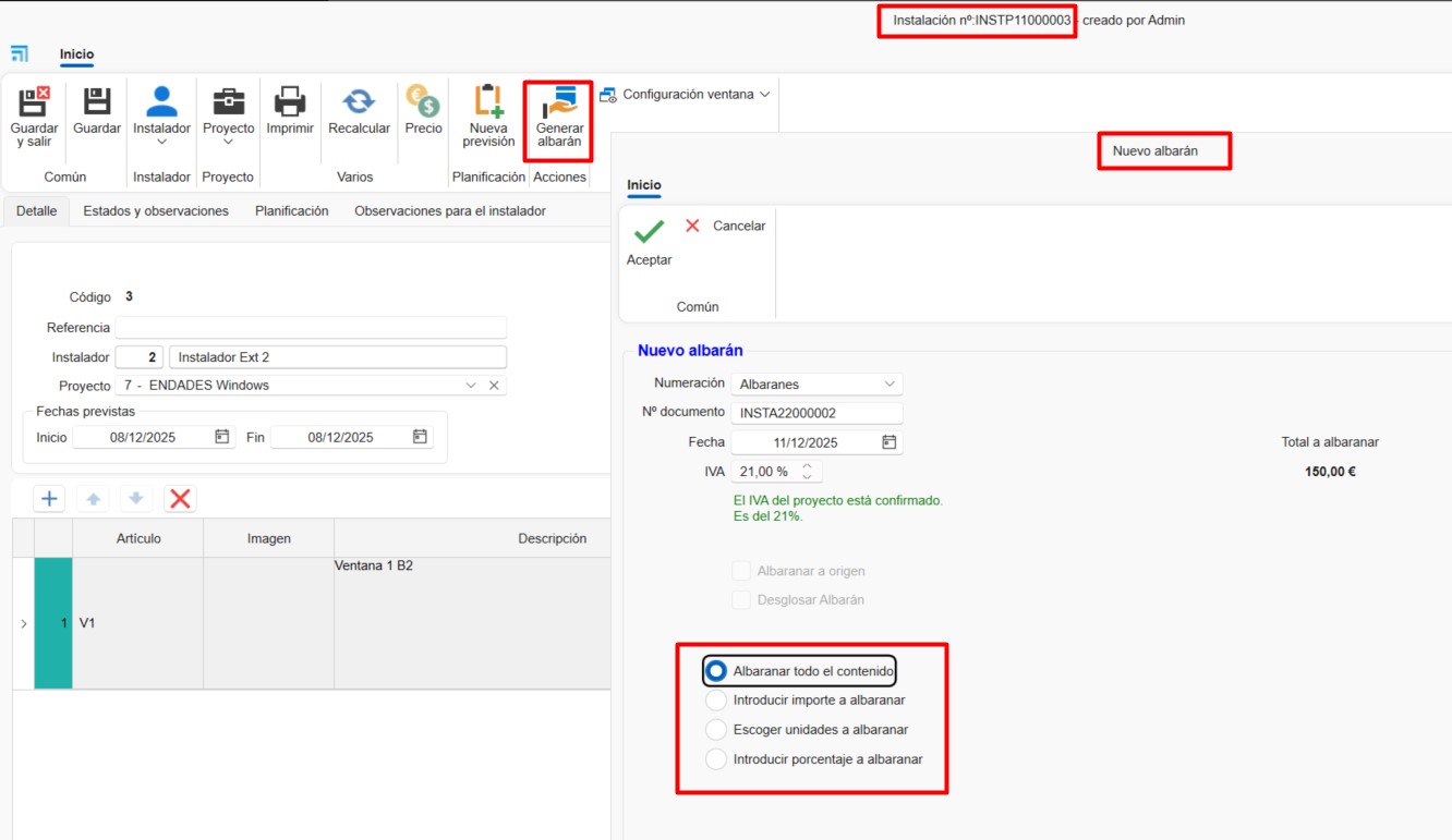 Albarán de instalación