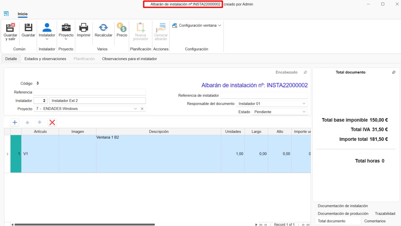 Albarán de instalación