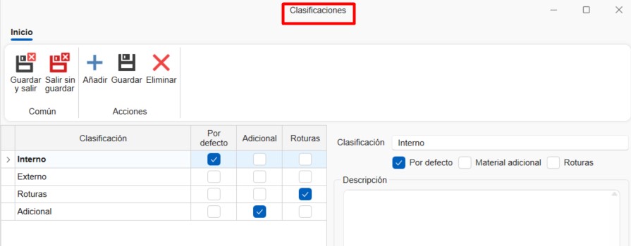 Configuración de clasificaciones