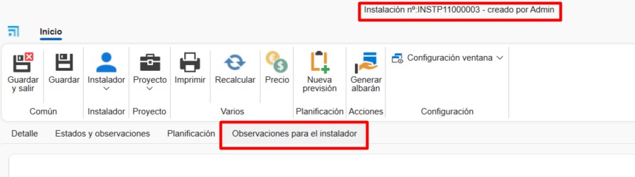 Pestaña Estados y observaciones