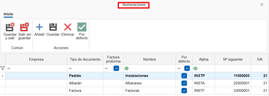 Configuración de numeraciones