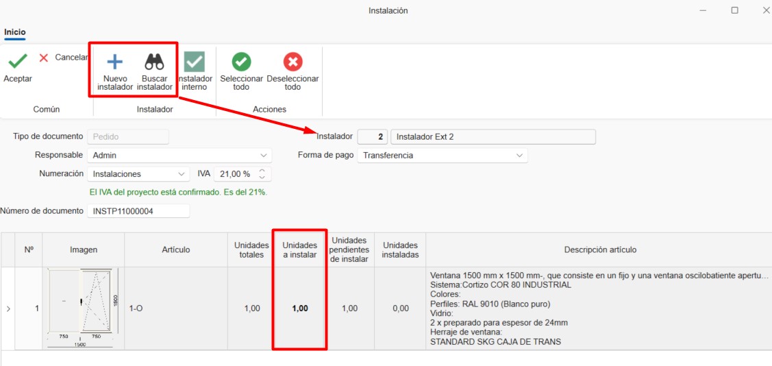Selección de unidades para la instalación