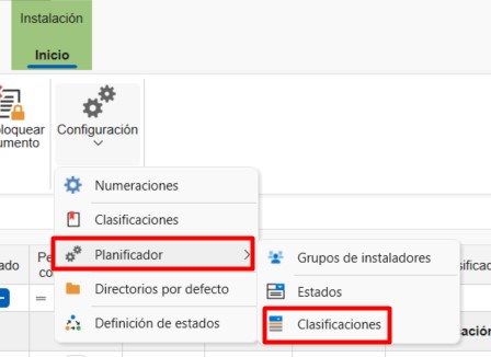Configuración de clasificaciones para planificación