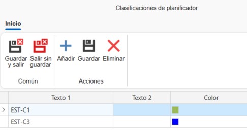 Ventana de edición de clasificaciones