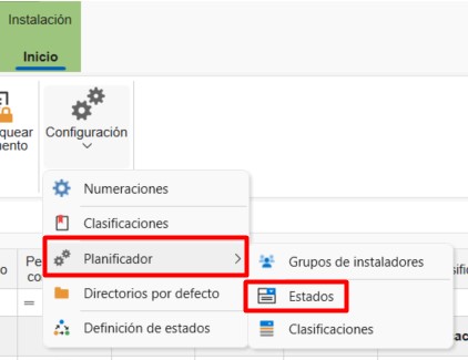 Configuración de estados para planificación