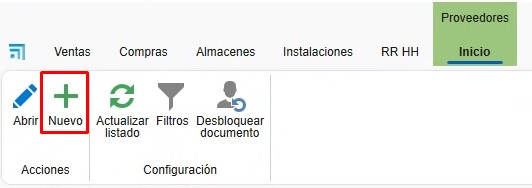 Nuevo proveedor