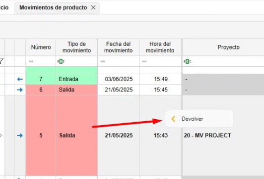 Devolver producto terminado