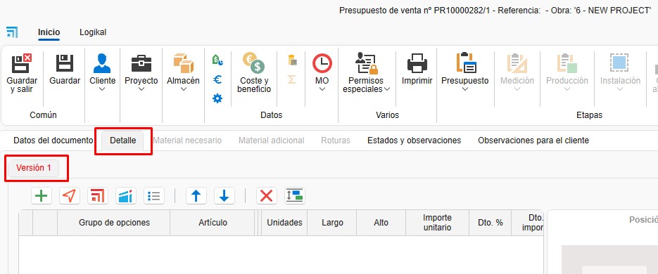 Presupuesto detalle