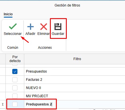 Nuevo filtro